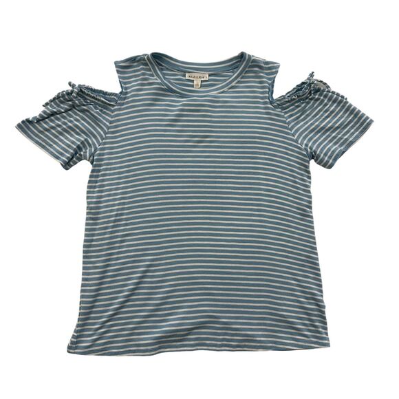 Crown of Hearts Light Blue Striped Cold‎ Shoulder Tie Detail Top Girls L - Picture 1 of 6